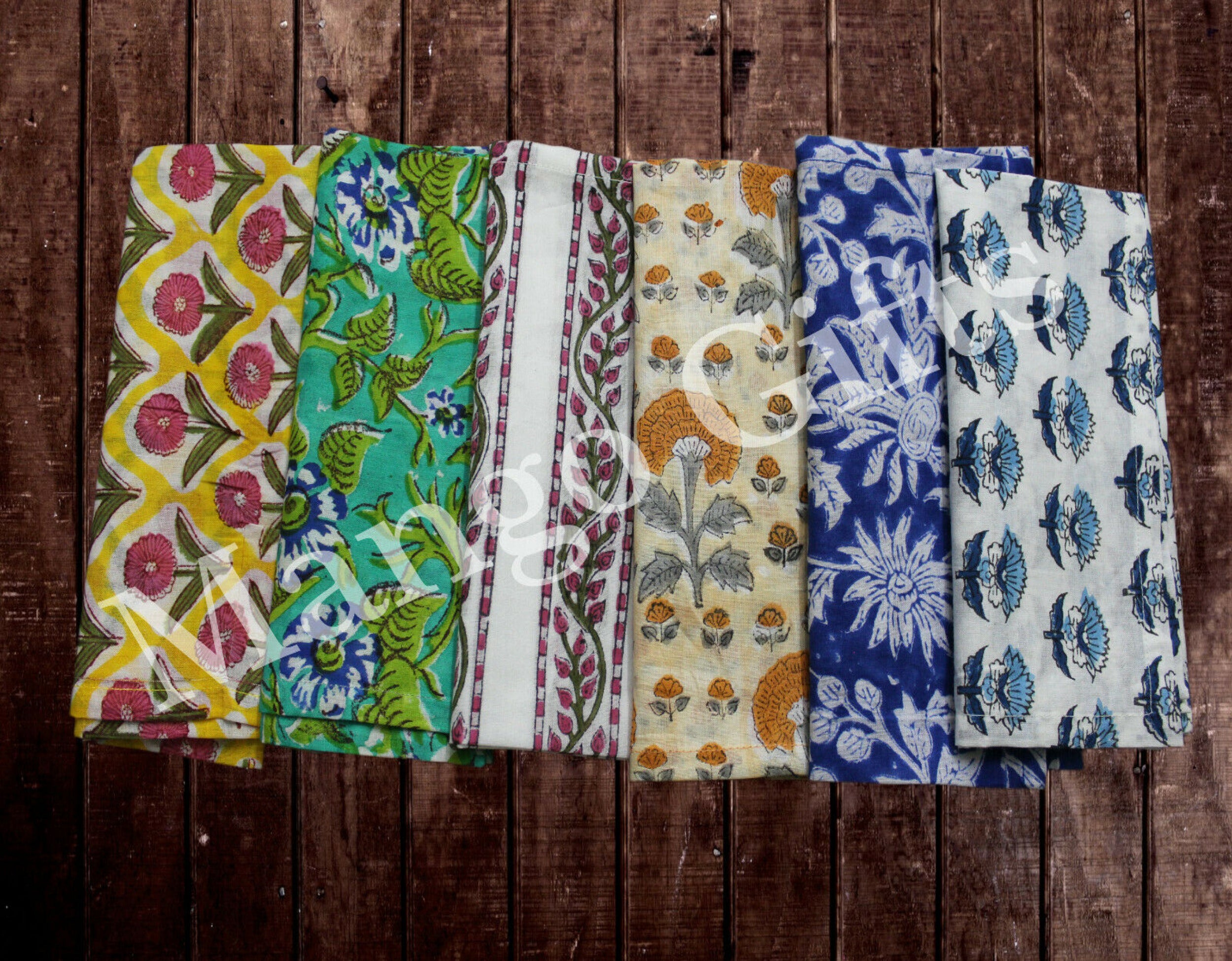 Indian Hand Block Print 100%Cotton Voile Fabric Table Napkins Hankey Assorted WHOLESALE Lot Free Shipping Indian